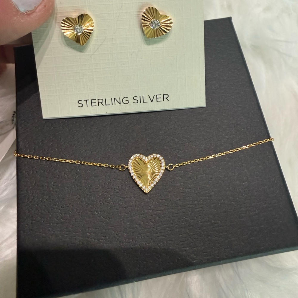 Rachel Zoe Gold Heart Bracelet and Earring Bundle